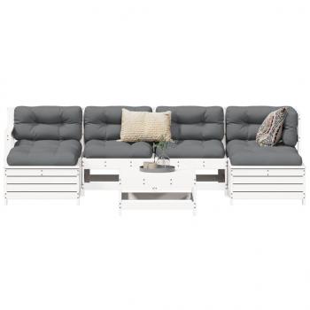 ARDEBO.de - 7-tlg. Garten-Sofagarnitur Weiß Massivholz Kiefer