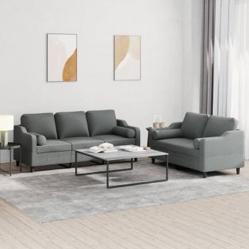 ARDEBO.de - 2-tlg. Sofagarnitur mit Kissen Dunkelgrau Stoff