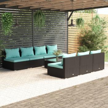 ARDEBO.de - 8-tlg. Garten-Lounge-Set mit Kissen Poly Rattan Schwarz