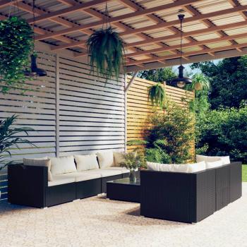ARDEBO.de - 8-tlg. Garten-Lounge-Set mit Kissen Poly Rattan Schwarz