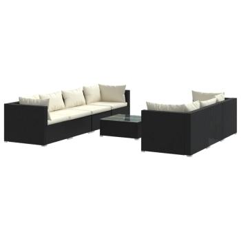 8-tlg. Garten-Lounge-Set mit Kissen Poly Rattan Schwarz