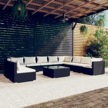 ARDEBO.de - 11-tlg. Garten-Lounge-Set mit Kissen Schwarz Poly Rattan
