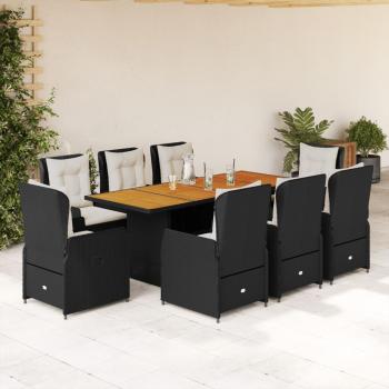 ARDEBO.de - 9-tlg. Garten-Essgruppe mit Kissen Schwarz Poly Rattan
