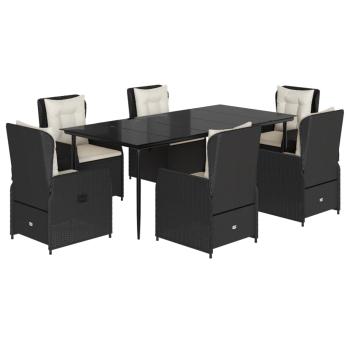 7-tlg. Garten-Essgruppe mit Kissen Schwarz Poly Rattan