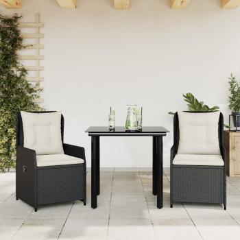 ARDEBO.de - 3-tlg. Garten-Essgruppe mit Kissen Schwarz Poly Rattan