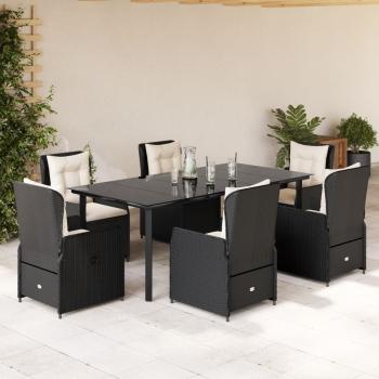 ARDEBO.de - 7-tlg. Garten-Essgruppe mit Kissen Schwarz Poly Rattan