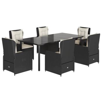 7-tlg. Garten-Essgruppe mit Kissen Schwarz Poly Rattan