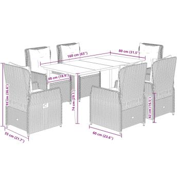 7-tlg. Garten-Essgruppe mit Kissen Braun Poly Rattan
