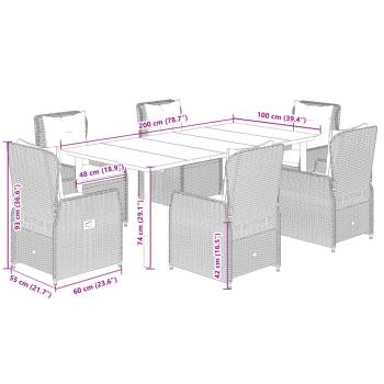 7-tlg. Garten-Essgruppe mit Kissen Braun Poly Rattan