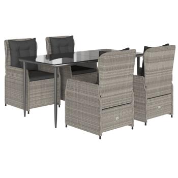 5-tlg. Garten-Essgruppe mit Kissen Hellgrau Poly Rattan