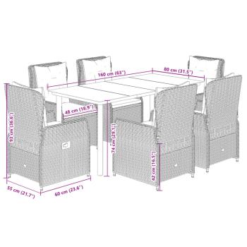 7-tlg. Garten-Essgruppe mit Kissen Grau Poly Rattan