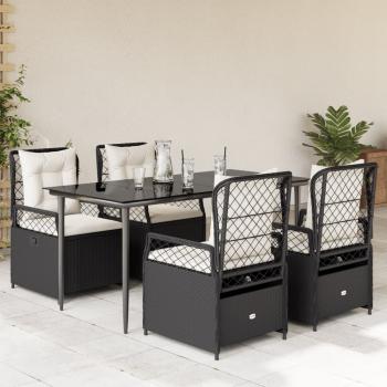 ARDEBO.de - 5-tlg. Garten-Essgruppe mit Kissen Schwarz Poly Rattan