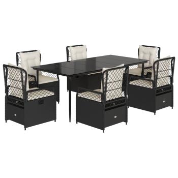 7-tlg. Garten-Essgruppe mit Kissen Schwarz Poly Rattan