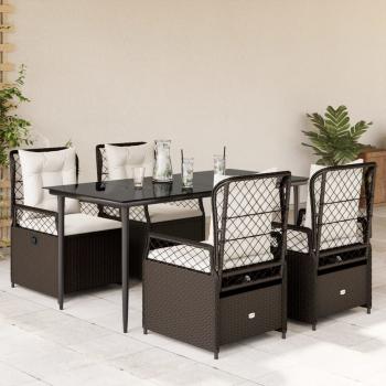 ARDEBO.de - 5-tlg. Garten-Essgruppe mit Kissen Braun Poly Rattan
