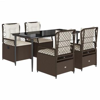 5-tlg. Garten-Essgruppe mit Kissen Braun Poly Rattan