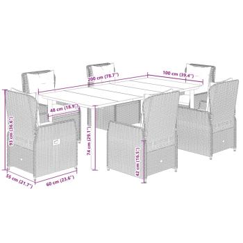 7-tlg. Garten-Essgruppe mit Kissen Hellgrau Poly Rattan