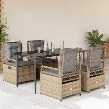 ARDEBO.de - 5-tlg. Garten-Essgruppe mit Kissen Beige Poly Rattan