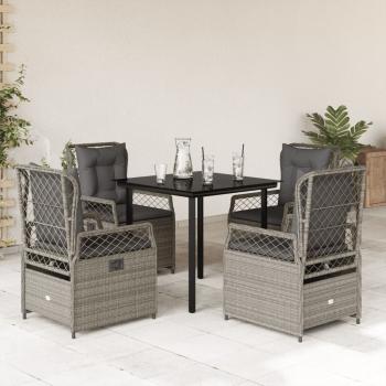ARDEBO.de - 5-tlg. Garten-Essgruppe mit Kissen Hellgrau Poly Rattan