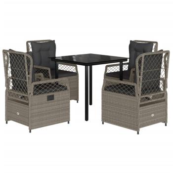 5-tlg. Garten-Essgruppe mit Kissen Hellgrau Poly Rattan