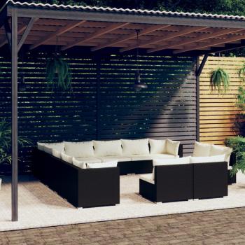 ARDEBO.de - 13-tlg. Garten-Lounge-Set mit Kissen Schwarz Poly Rattan