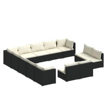 13-tlg. Garten-Lounge-Set mit Kissen Schwarz Poly Rattan