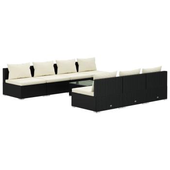 8-tlg. Garten-Lounge-Set mit Kissen Poly Rattan Schwarz