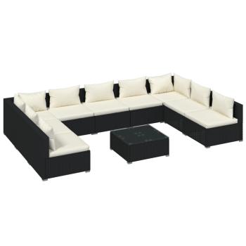 10-tlg. Garten-Lounge-Set mit Kissen Poly Rattan Schwarz