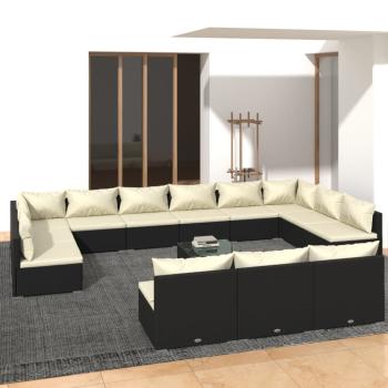 ARDEBO.de - 14-tlg. Garten-Lounge-Set mit Kissen Schwarz Poly Rattan