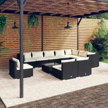 ARDEBO.de - 11-tlg. Garten-Lounge-Set mit Kissen Poly Rattan Schwarz