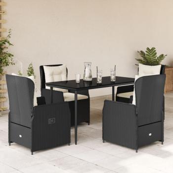 ARDEBO.de - 5-tlg. Garten-Essgruppe mit Kissen Schwarz Poly Rattan