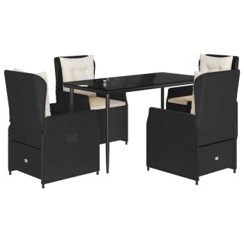 5-tlg. Garten-Essgruppe mit Kissen Schwarz Poly Rattan