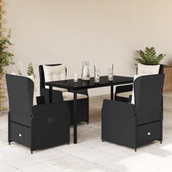 ARDEBO.de - 5-tlg. Garten-Essgruppe mit Kissen Schwarz Poly Rattan