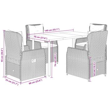 5-tlg. Garten-Essgruppe mit Kissen Schwarz Poly Rattan
