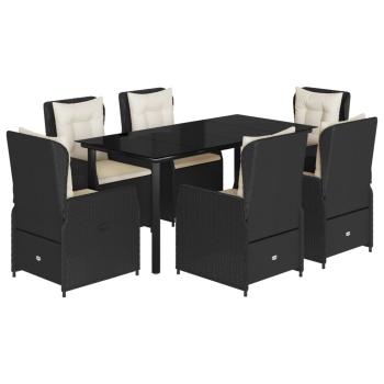 7-tlg. Garten-Essgruppe mit Kissen Schwarz Poly Rattan