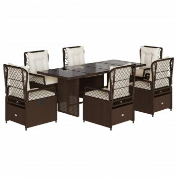 7-tlg. Garten-Essgruppe mit Kissen Braun Poly Rattan