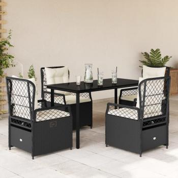 ARDEBO.de - 5-tlg. Garten-Essgruppe mit Kissen Schwarz Poly Rattan