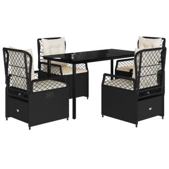 5-tlg. Garten-Essgruppe mit Kissen Schwarz Poly Rattan