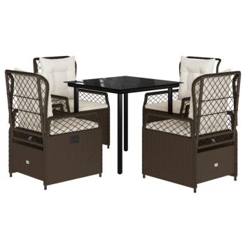 5-tlg. Garten-Essgruppe mit Kissen Braun Poly Rattan