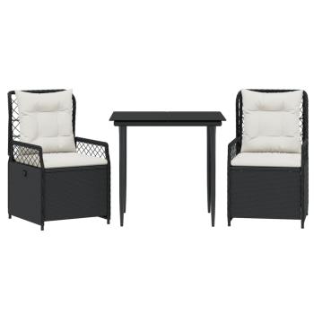 3-tlg. Garten-Essgruppe mit Kissen Schwarz Poly Rattan