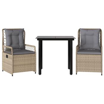 3-tlg. Garten-Essgruppe mit Kissen Beige Poly Rattan