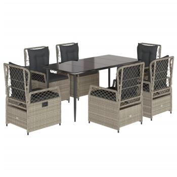 7-tlg. Garten-Essgruppe mit Kissen Hellgrau Poly Rattan