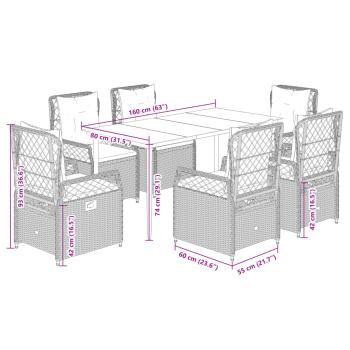 7-tlg. Garten-Essgruppe mit Kissen Hellgrau Poly Rattan