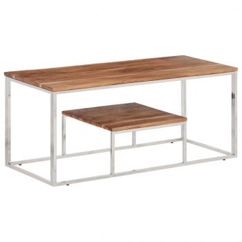 ARDEBO.de - Couchtisch Silbern Edelstahl und Massivholz Akazie