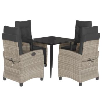 5-tlg. Garten-Essgruppe mit Kissen Hellgrau Poly Rattan