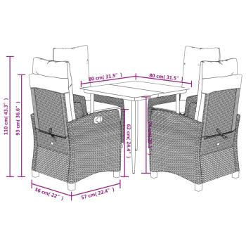 5-tlg. Garten-Essgruppe mit Kissen Hellgrau Poly Rattan