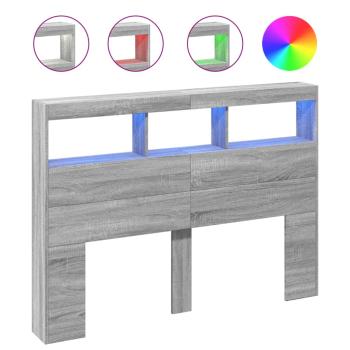 LED-Kopfteil mit Ablage Grau Sonoma 140x17x102 cm