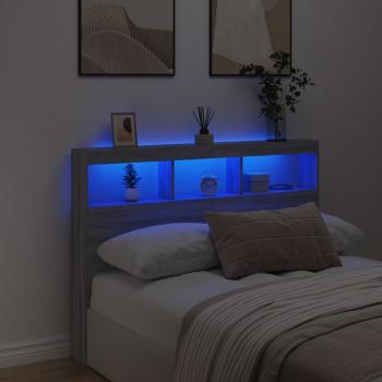 LED-Kopfteil mit Ablage Grau Sonoma 140x17x102 cm