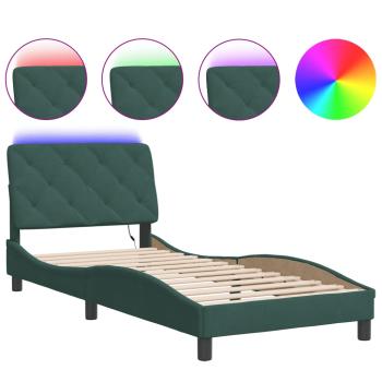 Bettgestell mit LED-Leuchten Dunkelgrün 90x190 cm Samt