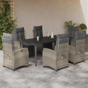 ARDEBO.de - 7-tlg. Garten-Essgruppe mit Kissen Hellgrau Poly Rattan