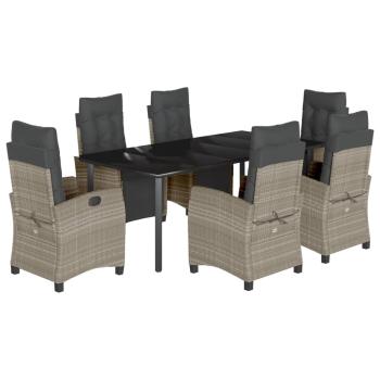 7-tlg. Garten-Essgruppe mit Kissen Hellgrau Poly Rattan